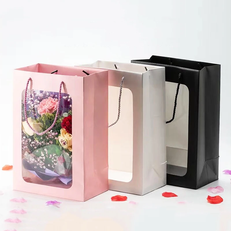 High Fashion Series Flower Packaging Waterproof Gift Bag Custom Packaging Boxes For Flower Bags With Window