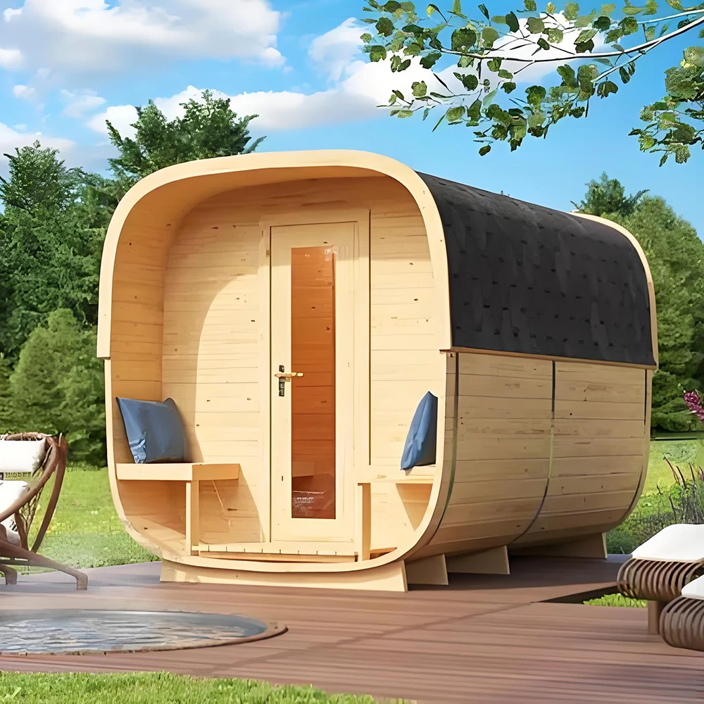 custom stylish 4-person outdoor cubic sauna Traditional sauna Infrared sauna Wooden house with Windows