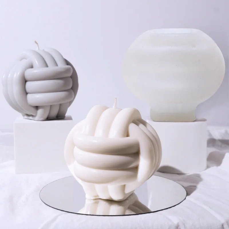 W015 круглая форма для свечей из пряжи, трехстрочная узелковая веревка, силиконовая форма для ароматерапии, свечи, шоколада