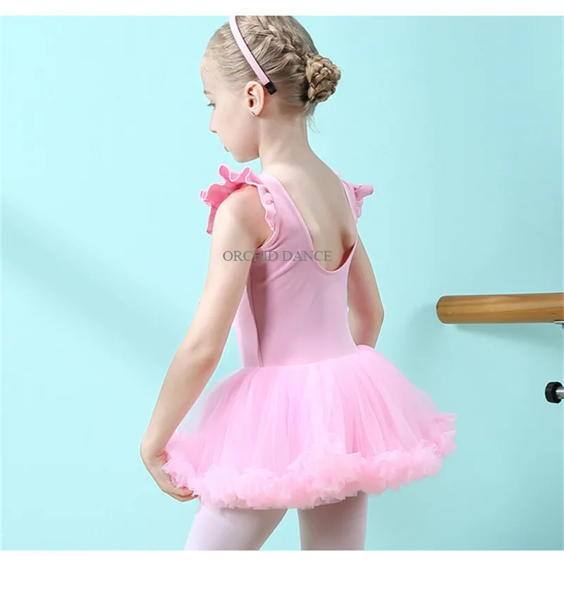 Hot Sale High Quality Cute Kids Girls Pink Light Purple Ballet  Tutu Dance Dress Flutterfly Sleeves Ballet Costume