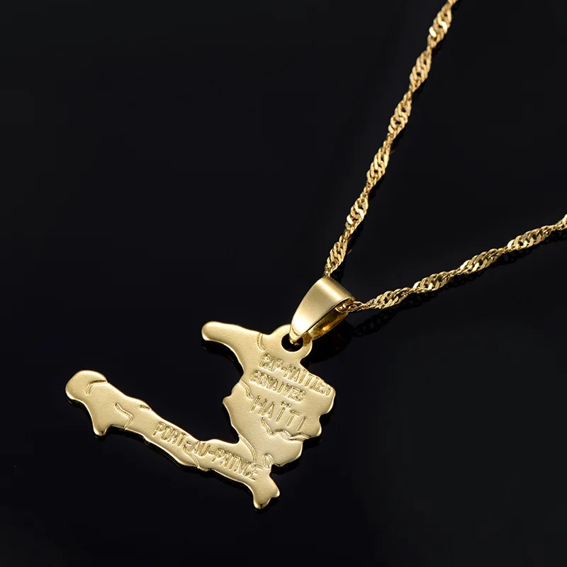 Hot Sale Africa Map Gold Necklace 18k Gold Plated Haiti Map Pendant Necklace for Men Women Wholesale