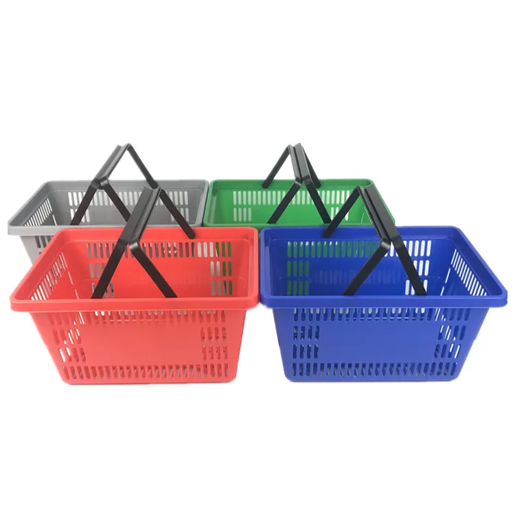 Manufacturer wholesale plastic supermarket shopping basket with 2 handles