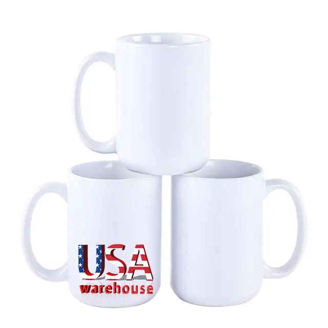 USA Warehouse Popular Top Grade New 11Oz 15Oz Sublimation White Blank Porcelain Coffee Customized Logo Printing Ceramic Mug Cup