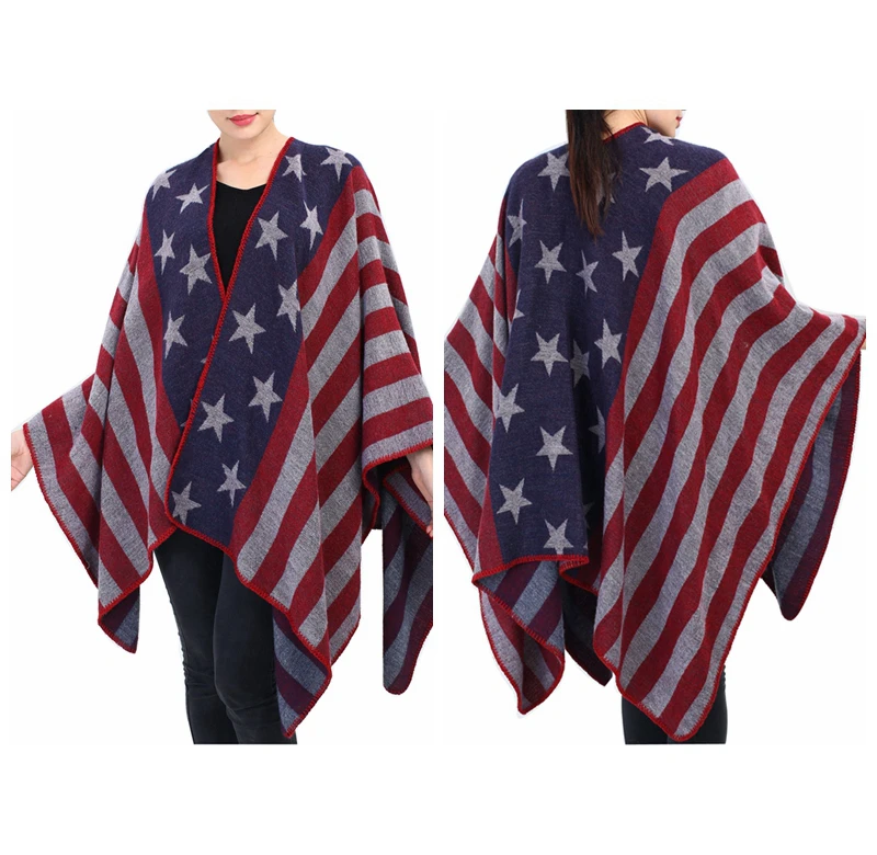 USA pashmina scarf American flag cape poncho