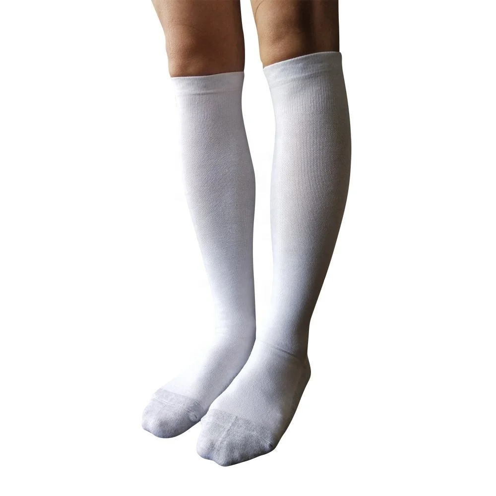 Custom bamboo spandex socks manufacturers anti-odor breathable 15-20mmhg white compression bamboo fiber silver socks for work