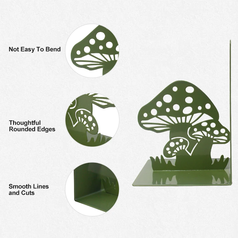 Creative mushroom bookshelf Heavy Duty bookends metal wrought iron book ends for Shelves Decorative