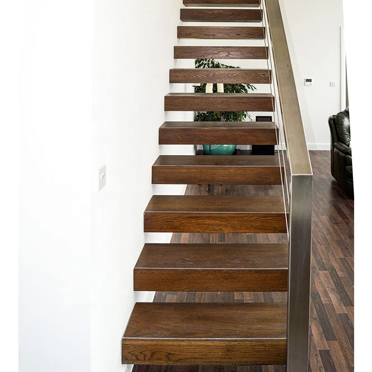 Most Selling Online Products Card Slots Handrails Extra Thick Oak Stair Treads Floating Staircase Modern