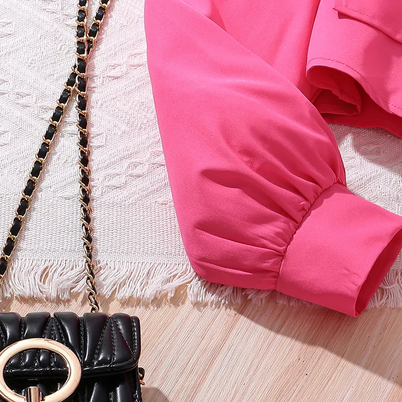 Spring Autumn fashion Children Girl Clothes Long Sleeve Square Collar Pink Tops Loose Pants 2Pcs Kids Clothing set