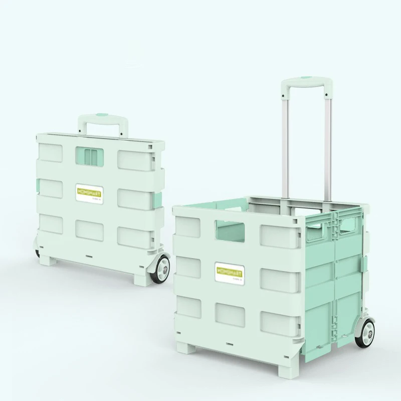 Оптовая продажа дешевая пластиковая тележка складная для продуктового магазина покупок