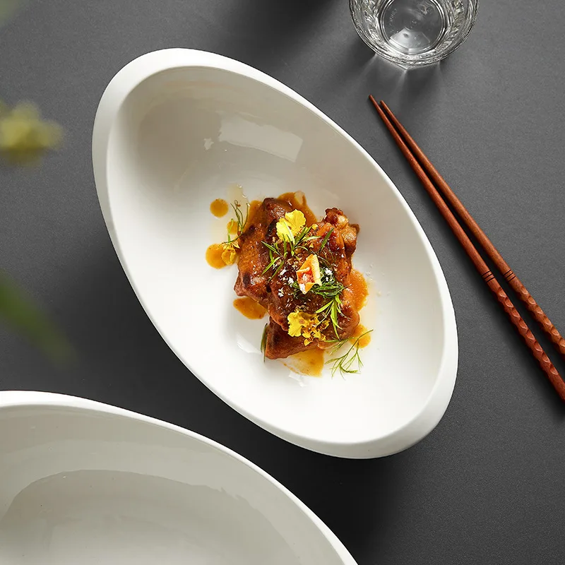 NEW White Irregular Ceramic Dinner Plate Salad Fruit Sushi Pasta Dessert Puree Soup Serving Bowl Home Restaurant Dinnerware Set
