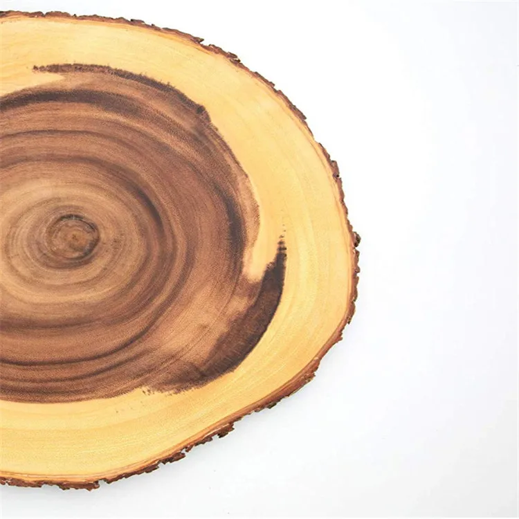 Villa Acacia 16 Inch rustic tree bark round wood serving tray rustic