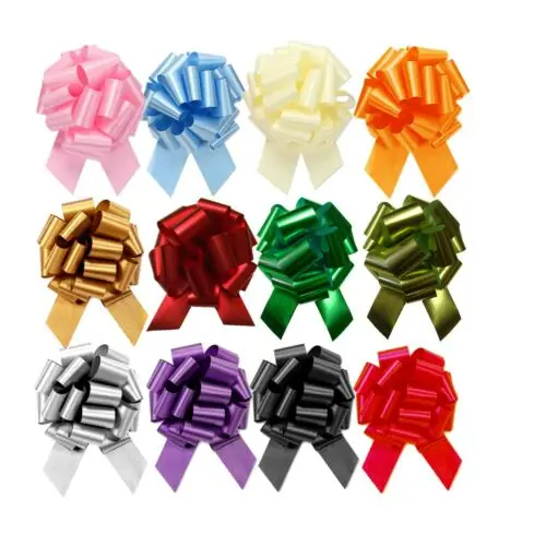 Wholesale competitive price metallic pom pom pull bow gift plastic ribbon pull bows
