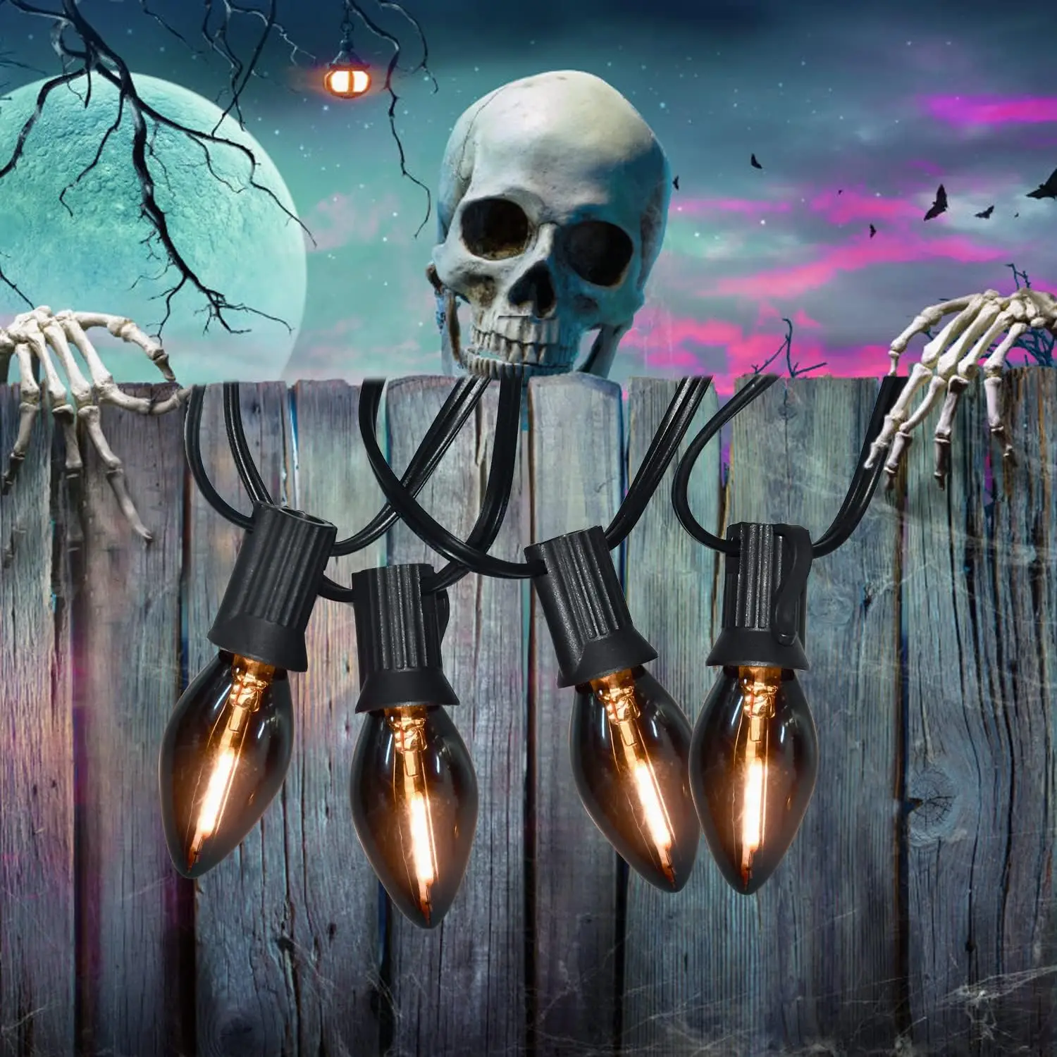 Bulb manufacturers Outdoor Halloween Decoration Light base UL 25FT 25LT C7 LED Black String Light Picnic