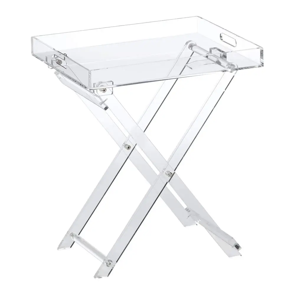 Custom Clear Acrylic Folding Tray Table  Modern Chic Accent Desk - Kitchen and Bar Serving Table - Elegant Clear Design