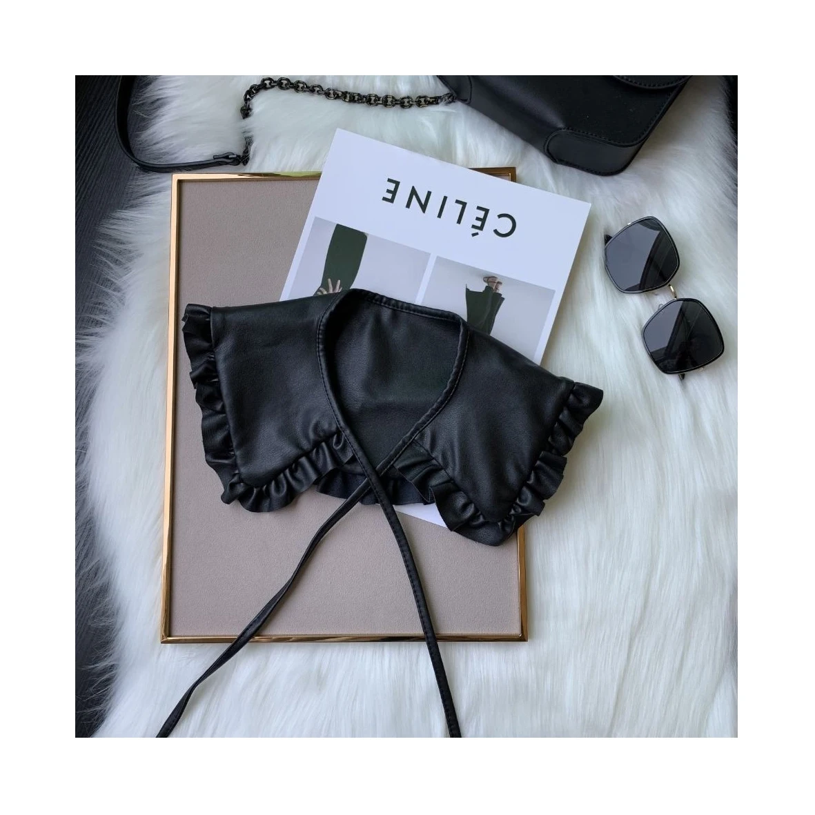 
Высокое качество, новинка 2021, Искусственная черная кожа, мужской воротник, съемные шелковые галстуки, окрашивающий искусственный воротник 