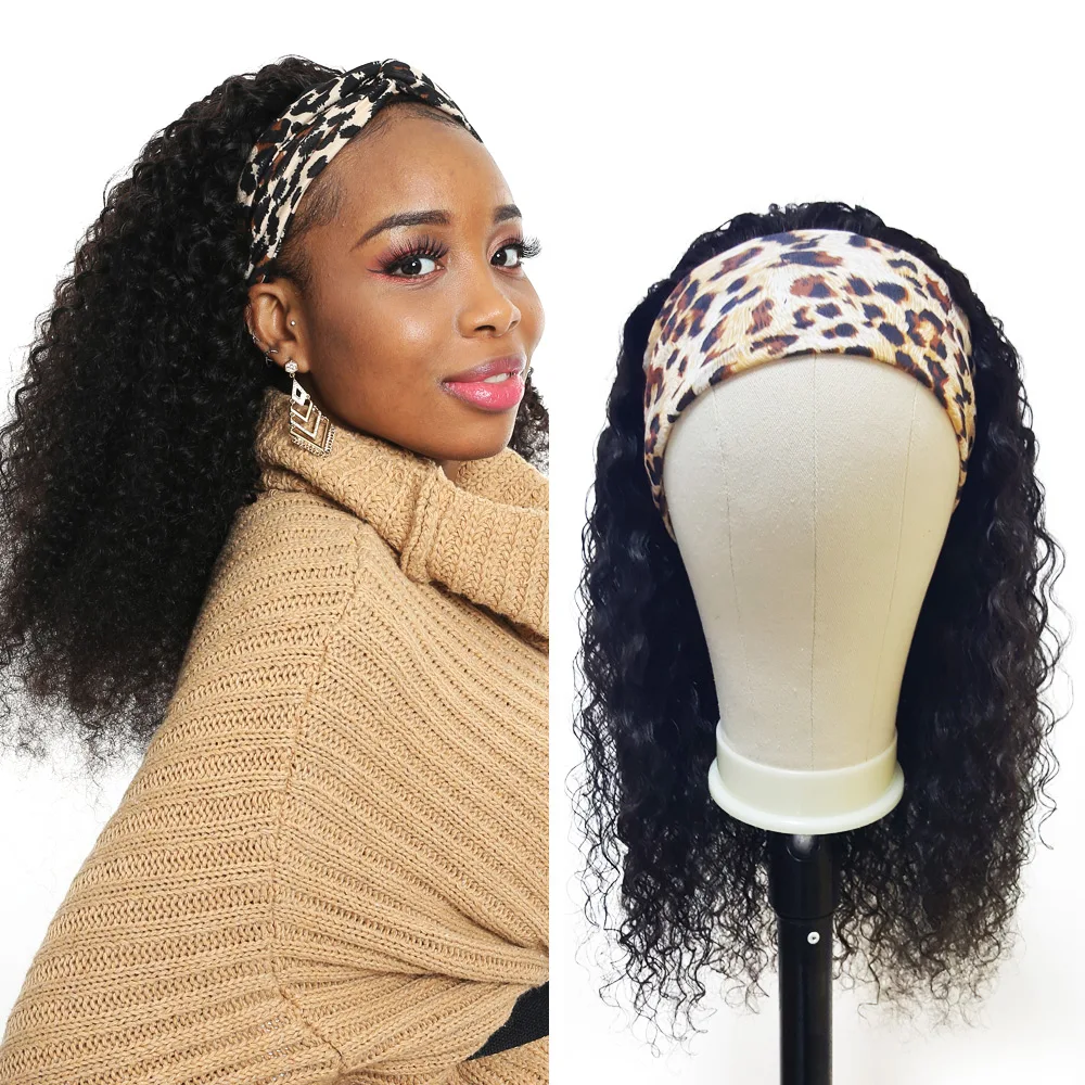 Wholesale Raw Indian Virgin Cuticle Aligned Headband Wig Curly Human Hair None Lace Wigs For Black Women Head Band Wig