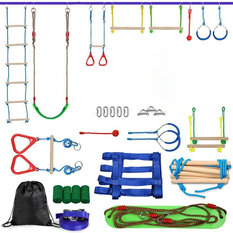 Custom Kids Ninja Slackline Warrior Obstacle Course Ninja Warrior Kids Gym Hanging Monkey Bar Kit Hanging Obstacles Course Set