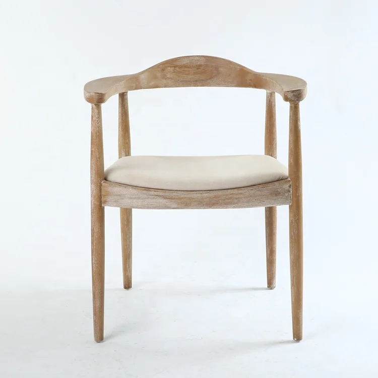 Anji Manufactures Beech Wood KSF25001 Cotton Linen Fabric Simple Dining Wooden Chairs