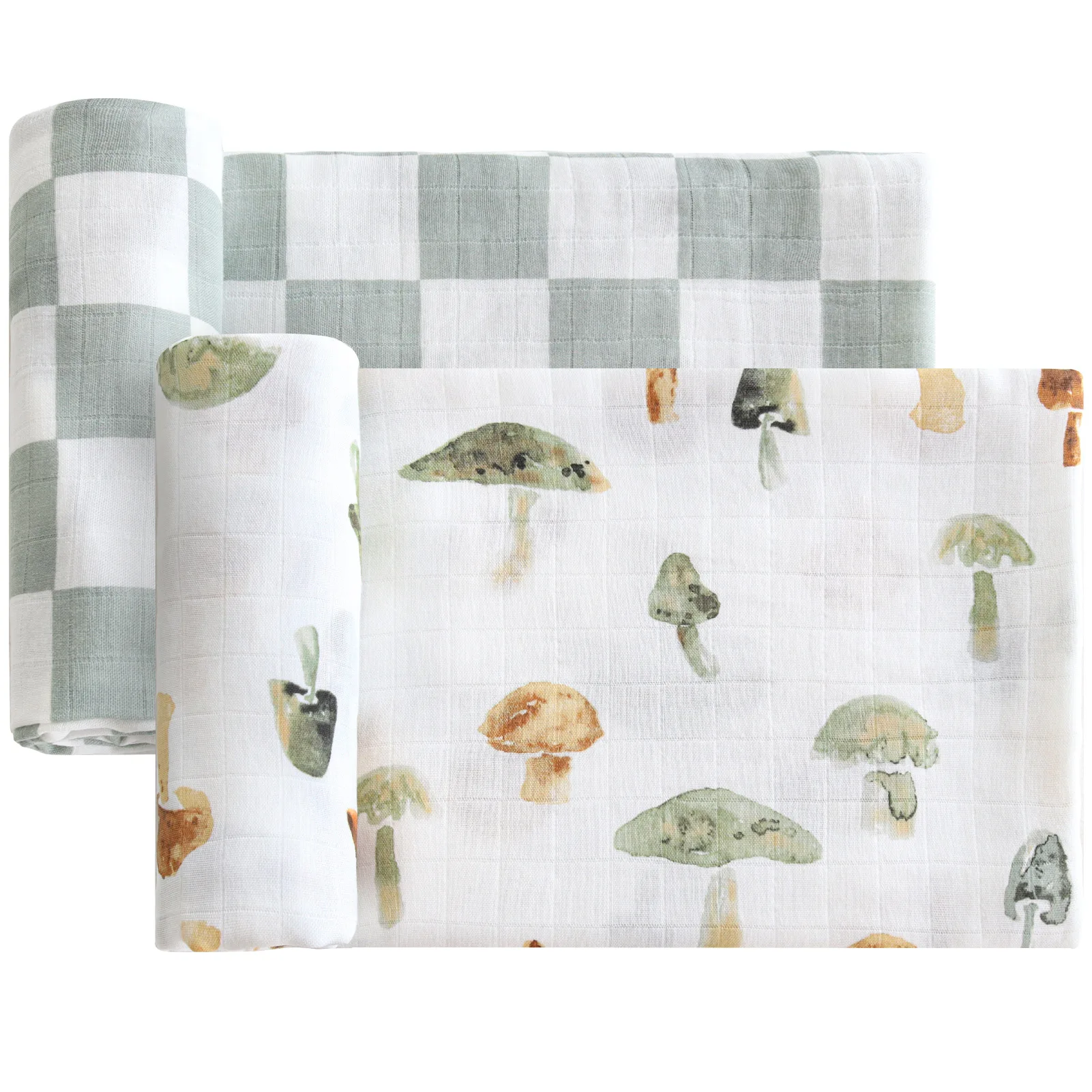 2024 Custom 2 Layers For Newborn Baby mushroom forest checkers Bamboo Cotton Baby Muslin Swaddle Warp Set