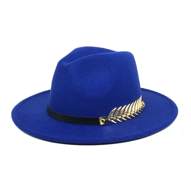 Amazon Hot Sale Big Brim Jazz Top Hat Gold Leaf Fishbone Belt Panama  Fedora Hats For Ladies Women