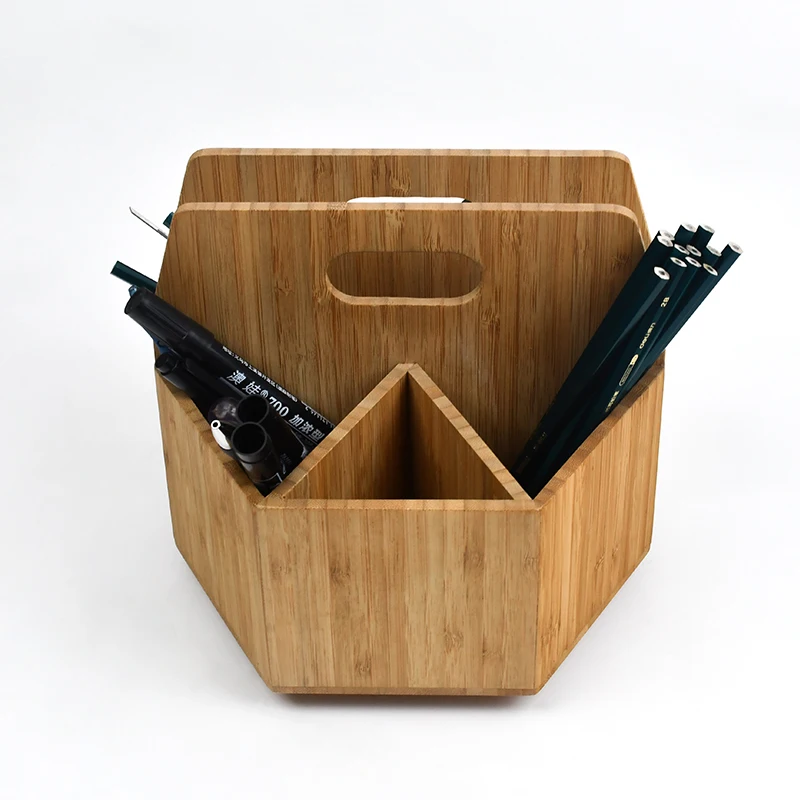 WDF Eco Friendly pen organizer for desk display stand for office desktop stationery organizer bamboo pen holders