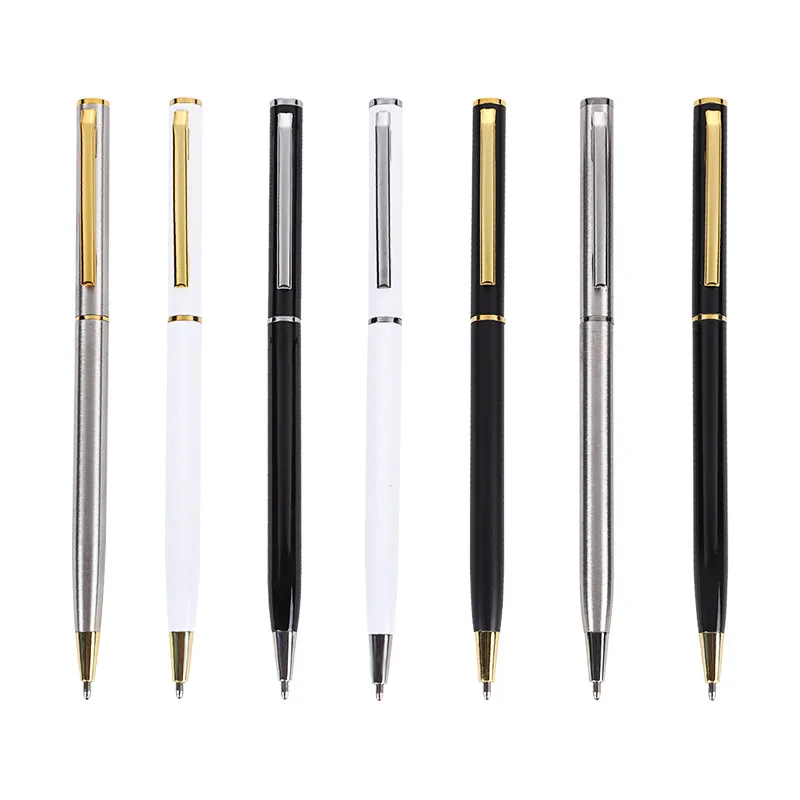 WSY 2023 Gift Promotional Ball Pen Customized Logo Black White Slim Metal Body Twist Ballpoint Pen