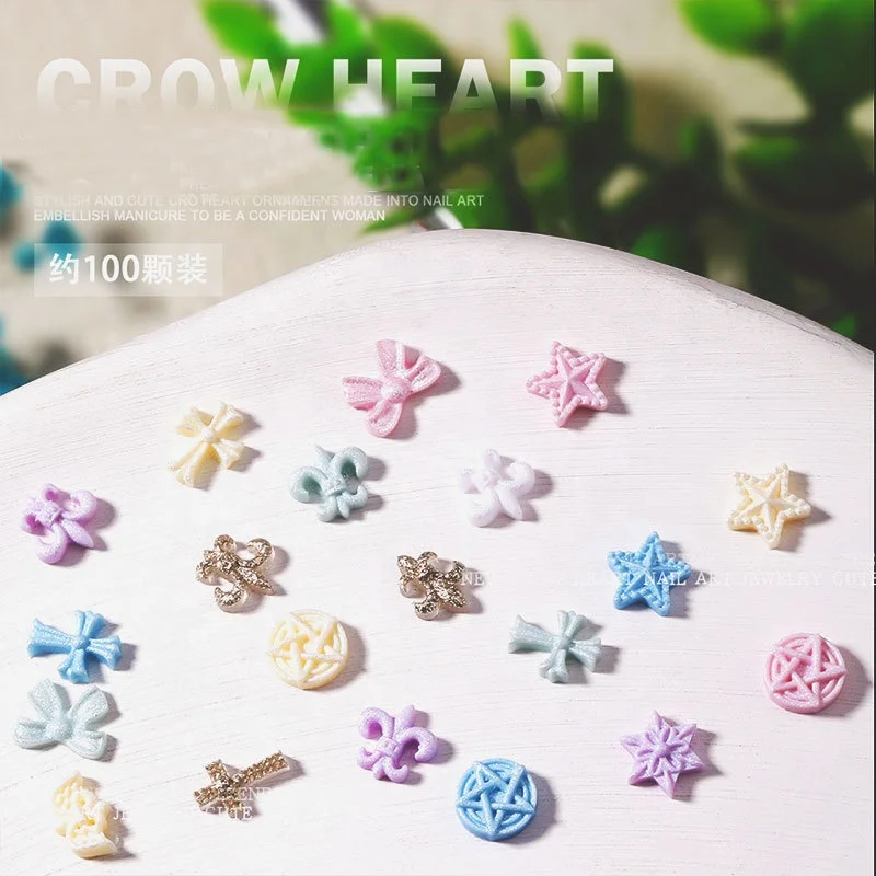 100pc Pink White Bow Resin Nail Art Decoration 3D Cream Bowknot Nail Charm Ornament Jewelry DIY Manicure Cross Chrome Hearts
