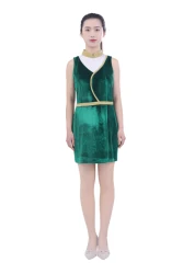 Unparalleled Latest Design Golden Velvet Fabric Sleeveless Women Dress