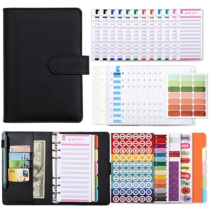 Macaron A6 Loose-leaf Accounting Notebook with Zipper Envelopes ,Budget Sheets and Labels