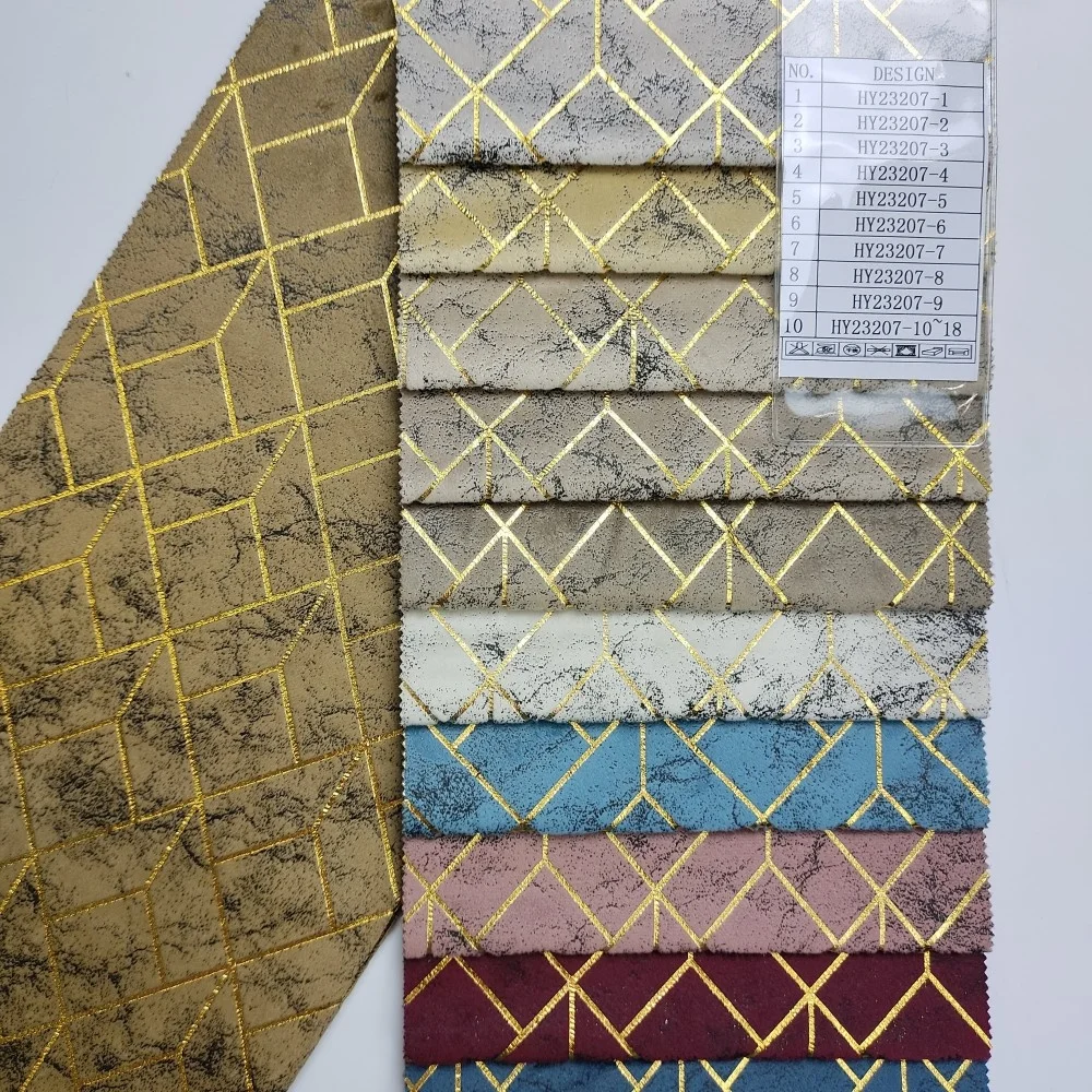 Geometric pattern 100% polyester velour fabric golden glue emboss bronzing holland velvet curtain fabric for home textile