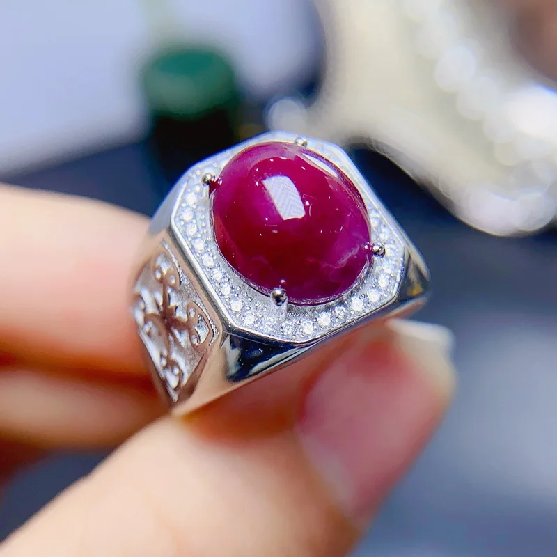 Carline на заказ большой натуральный настоящий красный рубин 925 стерлингового серебра регулируемое кольцо с драгоценным камнем модные украшения для мужчин