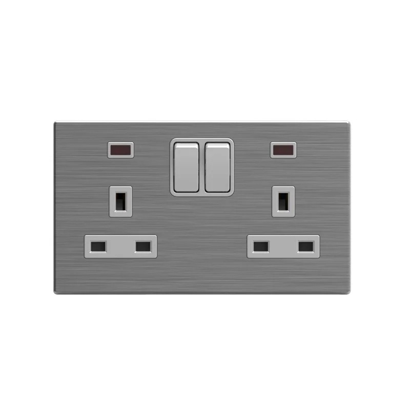 CE certification electrical switches 2 Gang Double Pole Switched and BS Wall Sockets with Neon