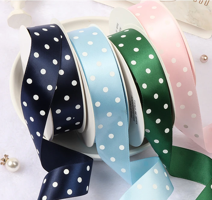 Satin Ribbon Factory Stocked Wholesale 100% Polyester Ribbons Dots Printed