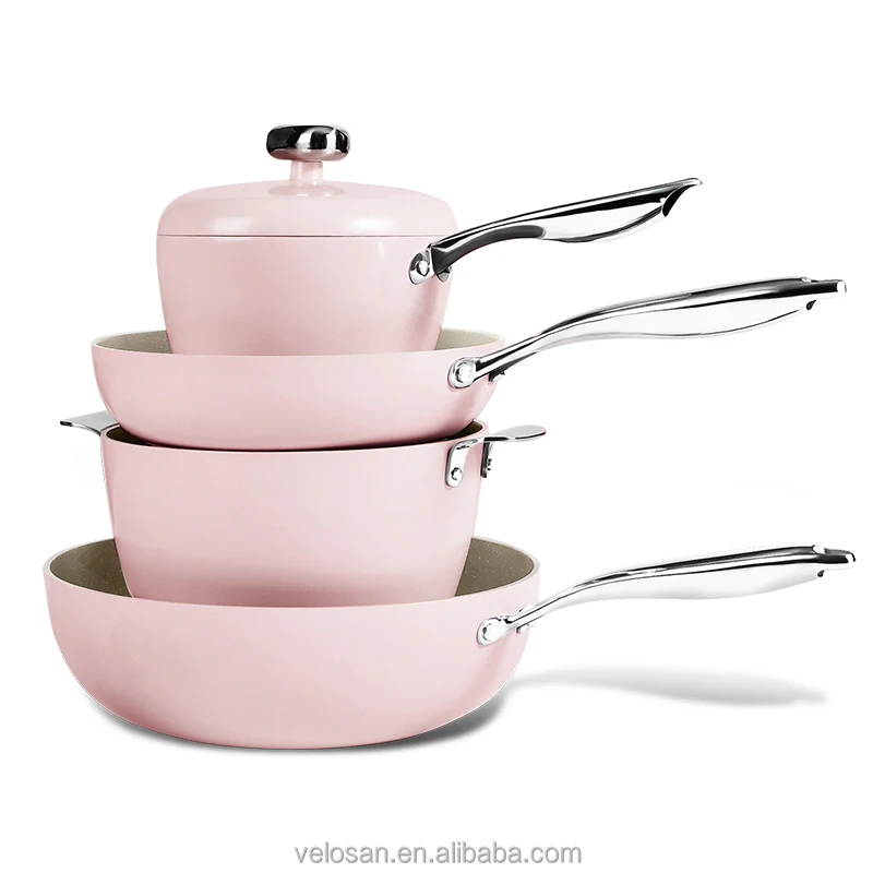 Factory source non stick aluminium alloy cookware set with attractive color cover lid wok pan