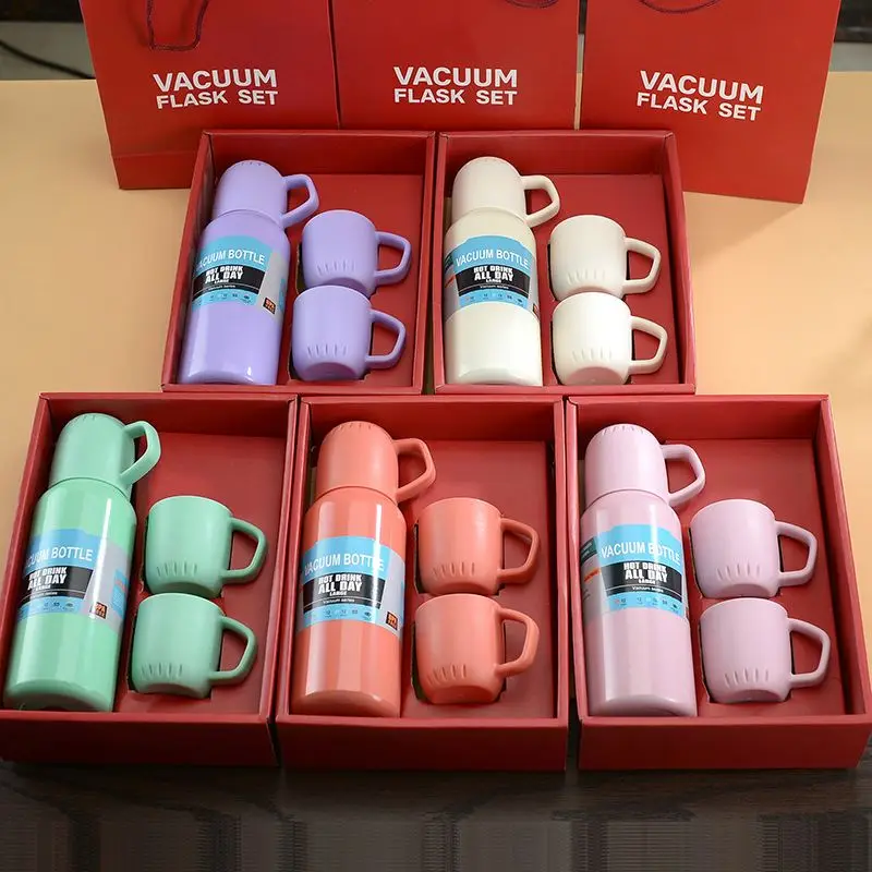 New arrivals 500 ml set Christmas gift Thermos Vacuum Flask Stainless Steel Water Bottle with 2 Cups hot and cold