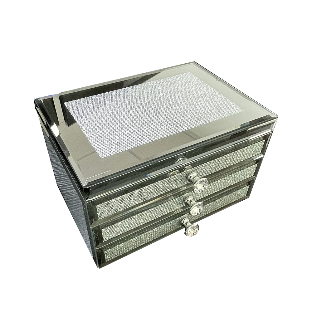 Mirror glass jewelry box three silver flash diamond bedroom necklace simple high-end large-capacity jewelry organizer Wholesale