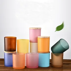 Cheap Wholesale 14 oz Decorative Clear Candle Jars for Candle Making Iridescent Black White Frosted Glass Candle Jar with Lids