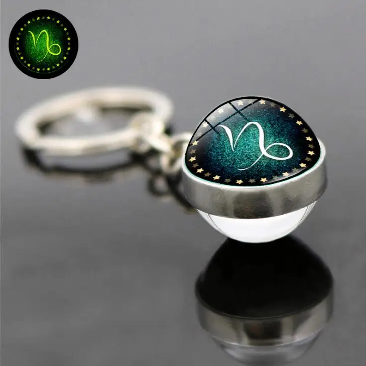 Amazon Hot Sell Keychain Zodiac Glass Keychain Zodiac Sign Keychain,Glowing In The Darkness,2CM Diameter