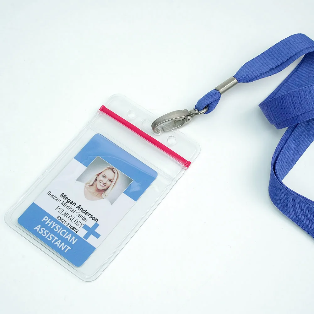 Wholesale MOQ100 Resealable Vertical Top Load  Waterproof Extra Thickness PVC Transparent Id Card Badge Holder Frosted Design