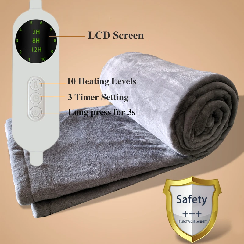 Army Green Reversible Flannel Heated Throw Electric Blanket Machine Washable Heated Blanket