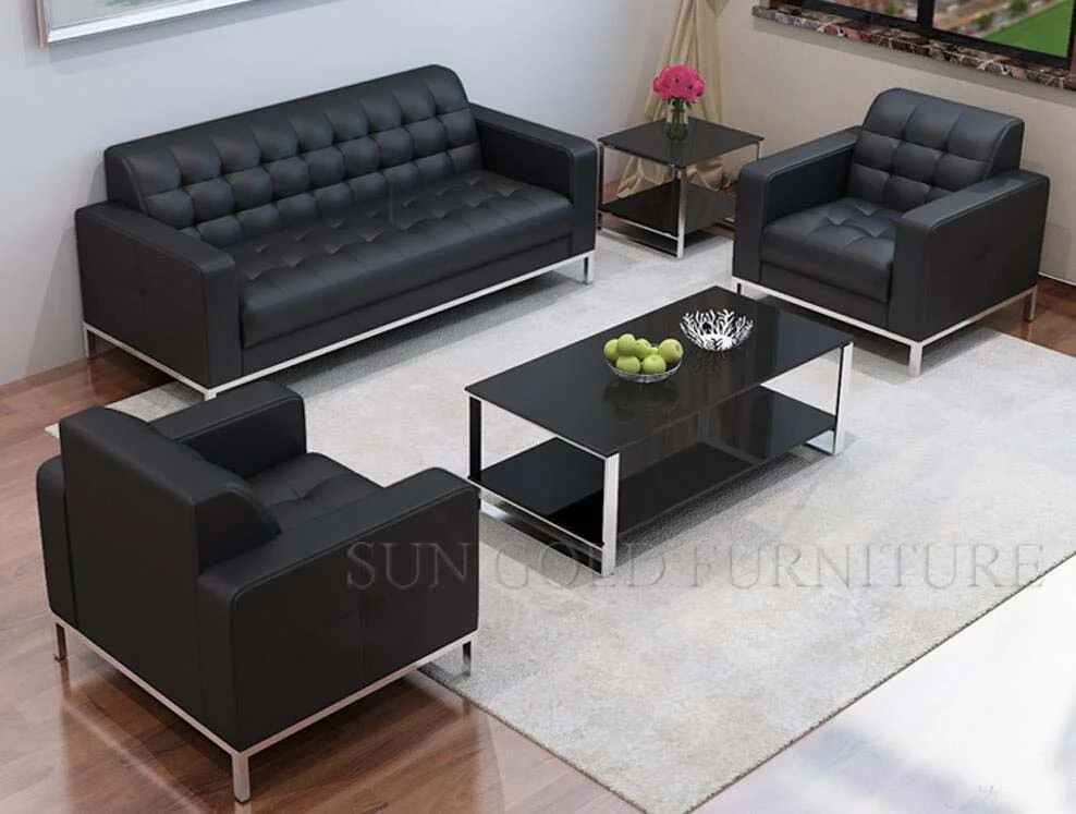 (SZ-SF8035) Luxury Black Leather office Sofa Set Designs  Executive Office Sofa design