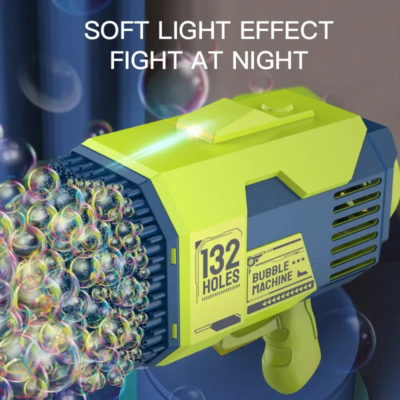 Hot Selling 132 Holes Automatic Bazooka Gatling Bubble Machine Gun Toys Blower Launcher Rocket Bubble Led with Bubble Solution