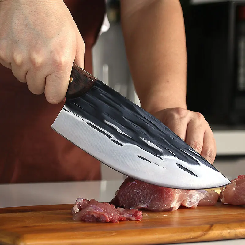 Handmade High Carbon Steel 7 inch hand Forged meat cleaver Butcher Knife with wenge wood handle for kitchen chef hammer knife