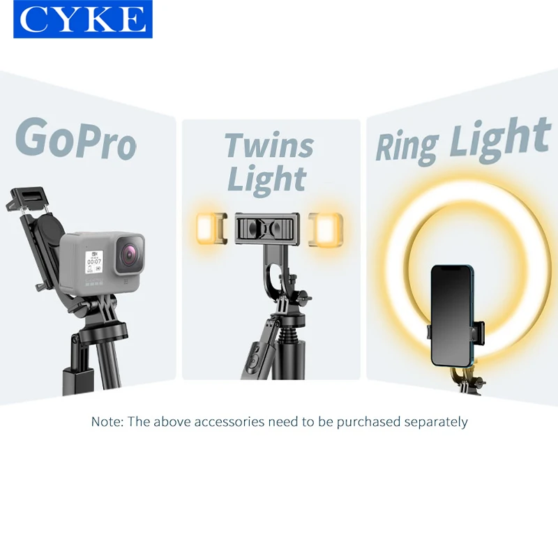 CYKE 1.55m Floor Tripod Selfie Stick 360 Rotating Bluetooth Hand Held Selfie Stick Tripod Live Video Long Wireless Foldable L16