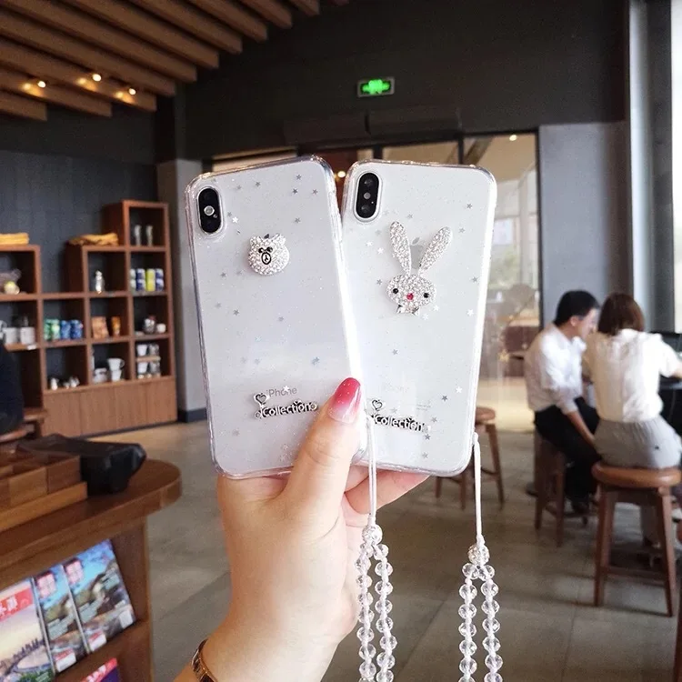 
 Алмазный чехол для сотового телефона, силиконовые сумки и чехлы для мобильных телефонов для iPhone 12 11 pro max с ремешком и веревкой  