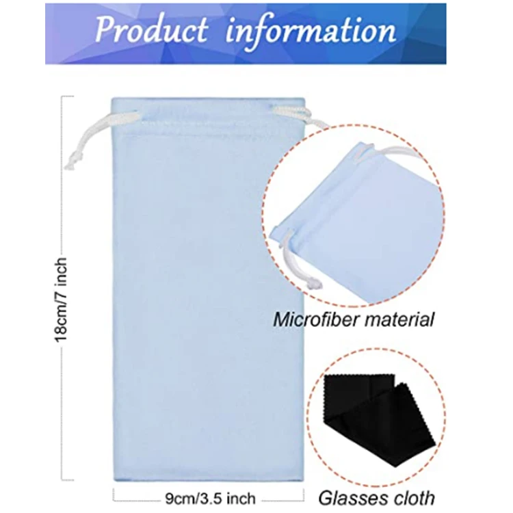 Wholesale Ready Goods 9*18cm soft drawstring custom microfiber eye glasses sunglasses bag pouch case