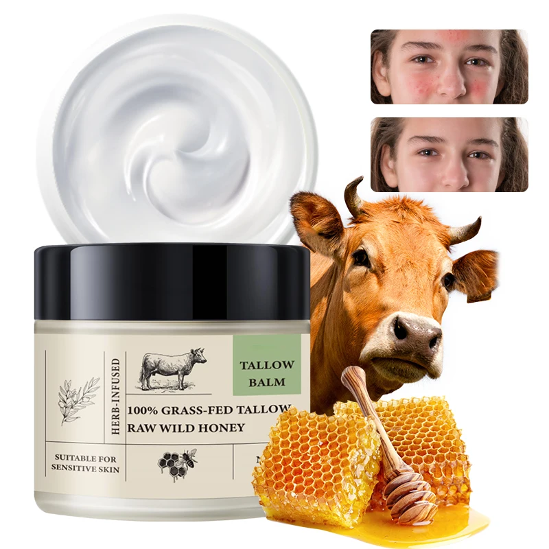 Wholesale 60g 100% Organic Honey Olive Vitamin Whipped Grass-Fed Herbal Moisturizing Nourishing Beef Tallow Face&Body Cream