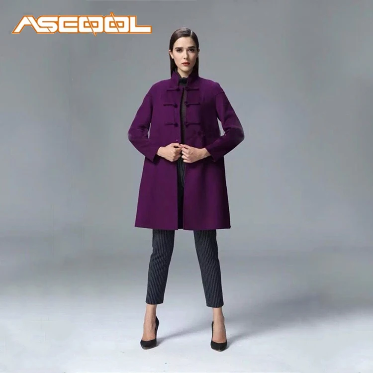 Wholesale China style new arrival viscose womens long purple wool coat