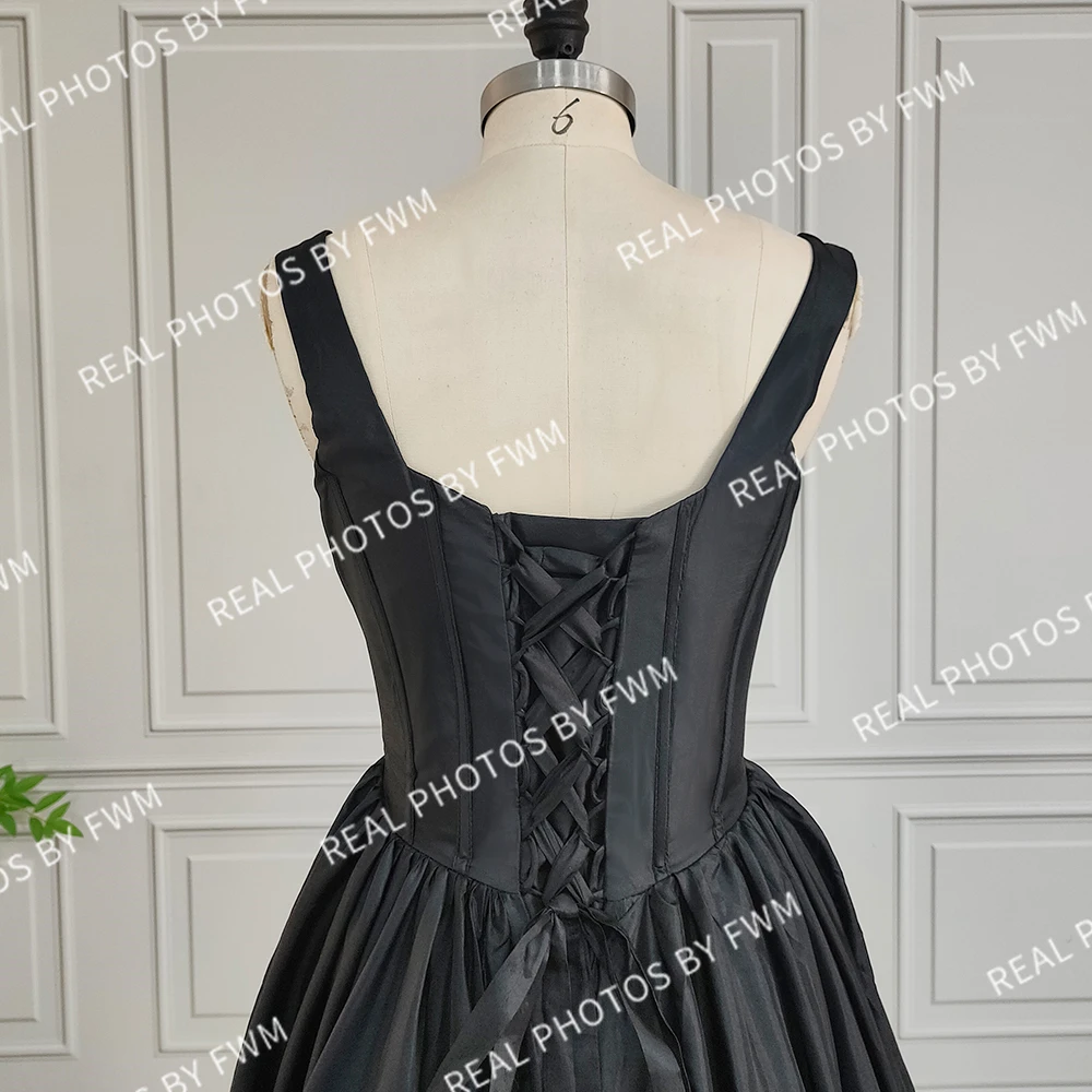 100% Настоящее фото высококачественное черное свадебное платье трапециевидной формы с квадратным воротником для невесты 2024 корсет на спине вечернее макси без рукавов