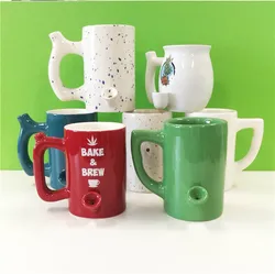 Wholesale Smoking Ceramic Cups Smoke Coffee Pipe Mugs Wake And Bake Tobacco/tea Pipe Cup
